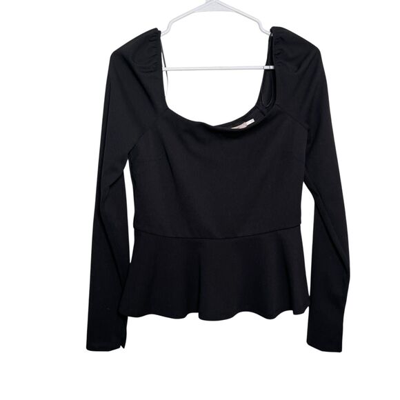Mi Ami Blouse Women's Large Black Off The Shoulder Cropped Solid Top - Picture 1 of 9